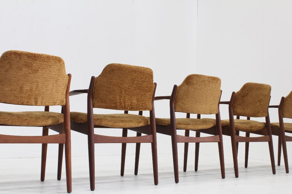Set Vintage Deense teakhouten stoelen Arne Vodder Sibast, Hout, Bruin, Design, Ophalen of Verzenden