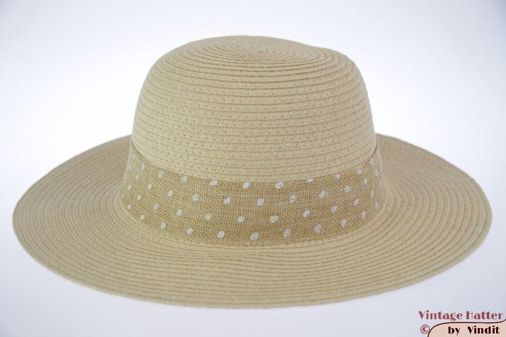 dames Zomerhoed Hawkins beige geel met polkadot band 53 - 57, Hoed, Hawkins, Nieuw, One size fits all