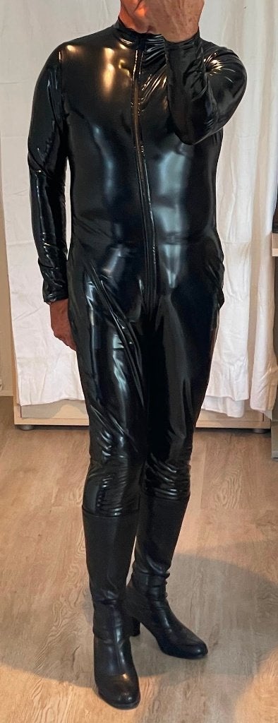 Catsuit, strak glanzend sexy PVC, Black PVC, Verzenden, Nieuw