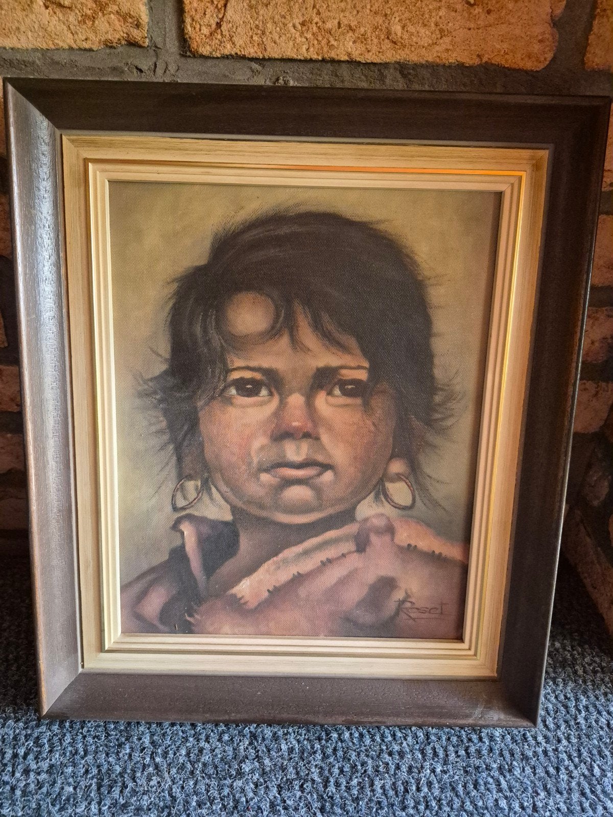 Schilderij Olie op Doek - Portret van een zigeunermeisje (32, Antiek en Kunst, Doek, Portret of Personen, Origineel werk, Ophalen of Verzenden