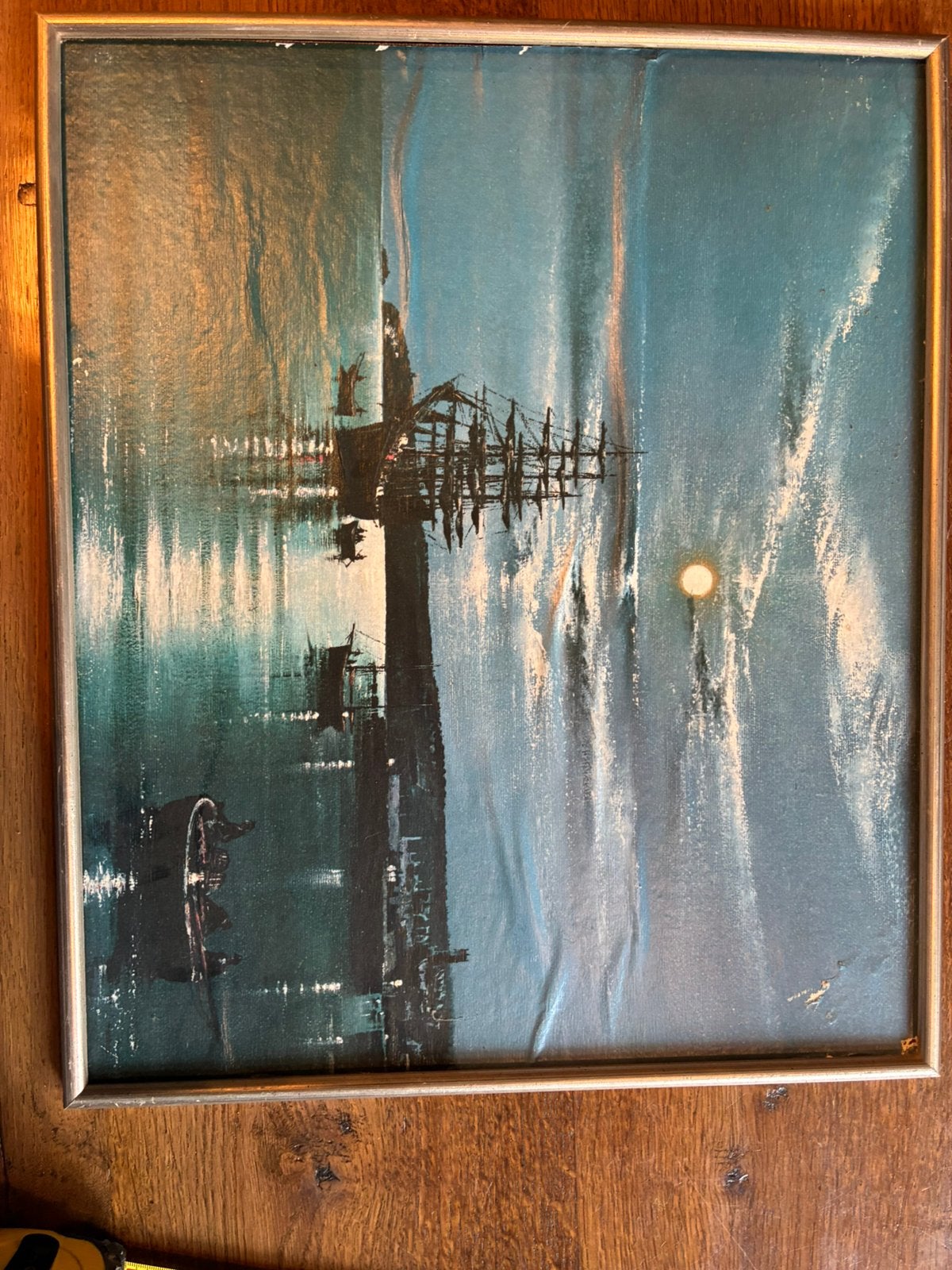Abstract schilderij in lijst - Blauw/Groen, Ophalen of Verzenden