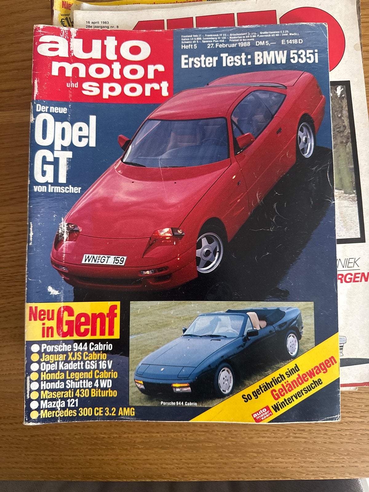 Auto Motor und Sport - 27 februari 1988 - Opel GT, BMW 535i, Ophalen of Verzenden, Gelezen, Opel