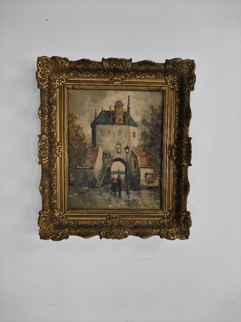 19e-eeuws olieverfschilderij – Stadspoort Harderwijk, NL, Ophalen of Verzenden