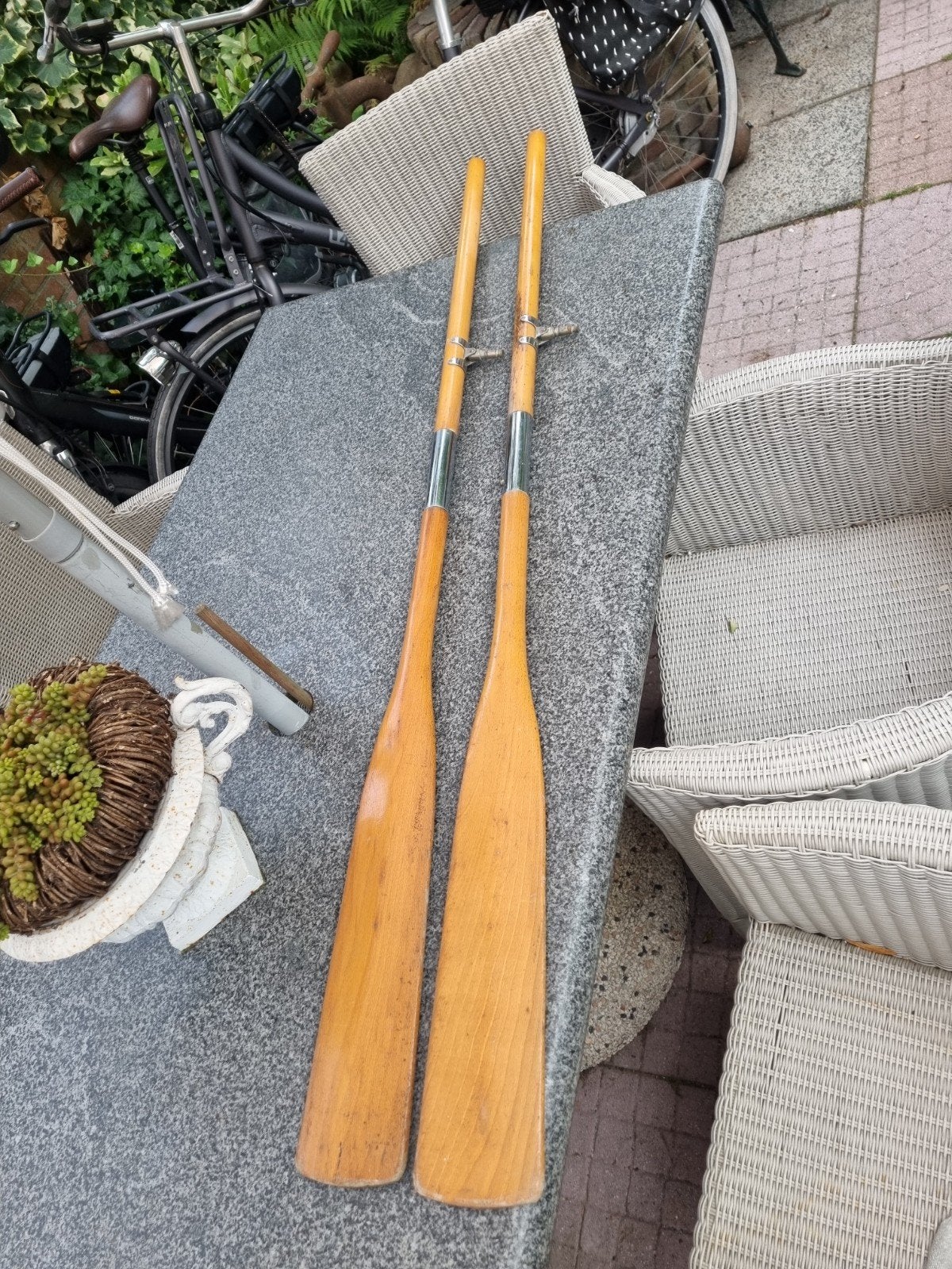 Stel houten peddels lengte 160 cm, Ophalen, Gebruikt, Dubbelbladige peddel