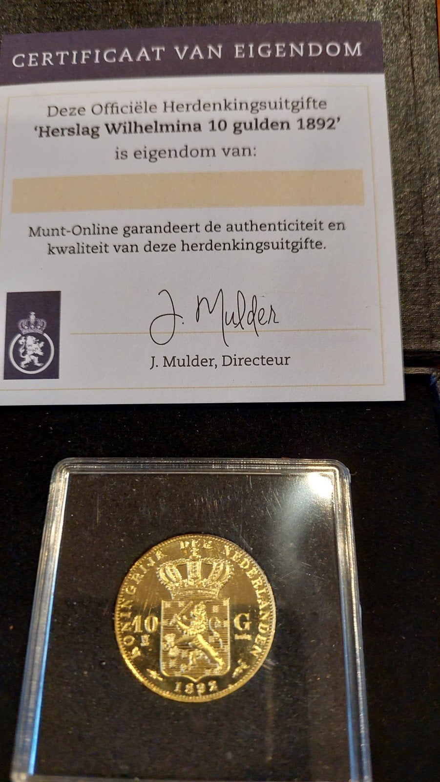 Herslag Wilhelmina 10 Gulden 1892 Massief Verguld, Koningin Wilhelmina, Losse munt, 10 gulden, Goud