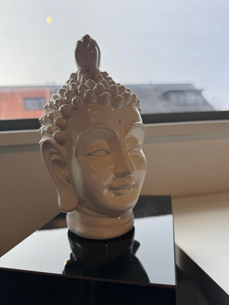 Keramiek Boeddha Hoofd - Decoratief Beeld, Ophalen of Verzenden, Zo goed als nieuw