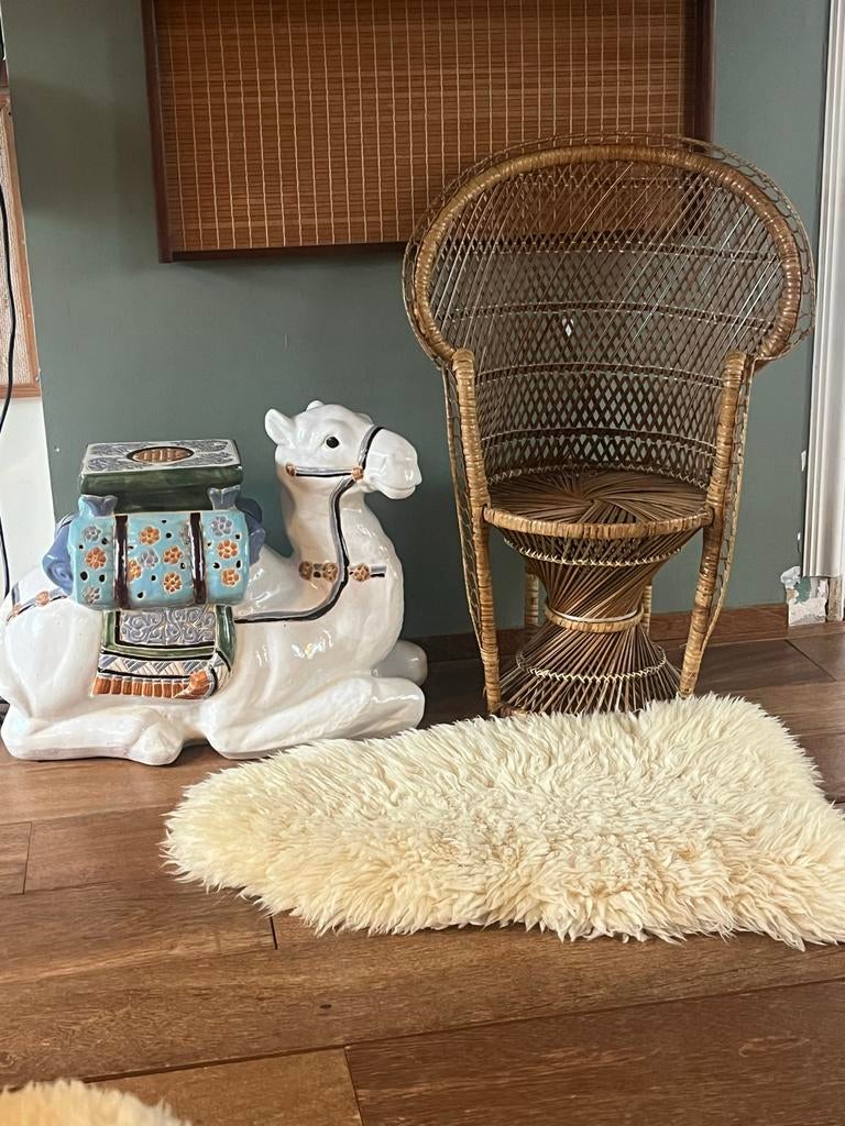 Vintage Rotan Pauwenstoel - Kinderstoel, Huis en Inrichting, Ophalen, Bruin, ., Vintage boho