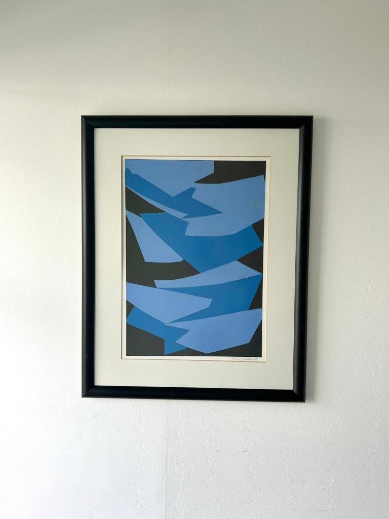 Collage lithografie 1991 Denemarken blauw, Antiek en Kunst, Ophalen of Verzenden