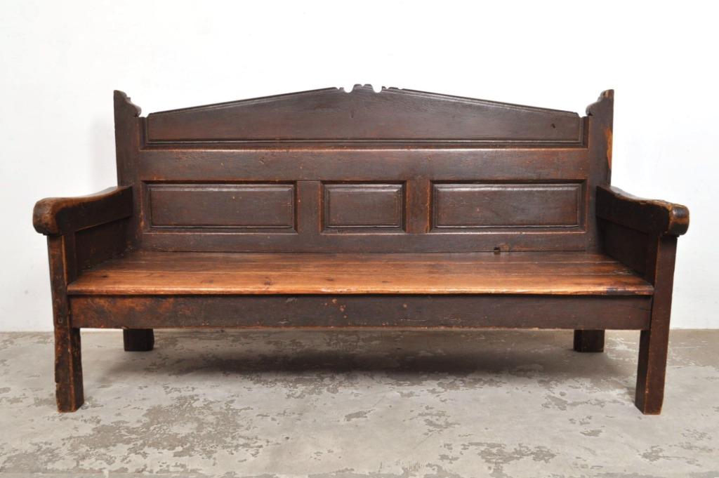 Antieke Spaanse houten bank 1850 Spanish primitive bench, Ophalen of Verzenden, Gebruikt, Vierpersoons of meer, Hout
