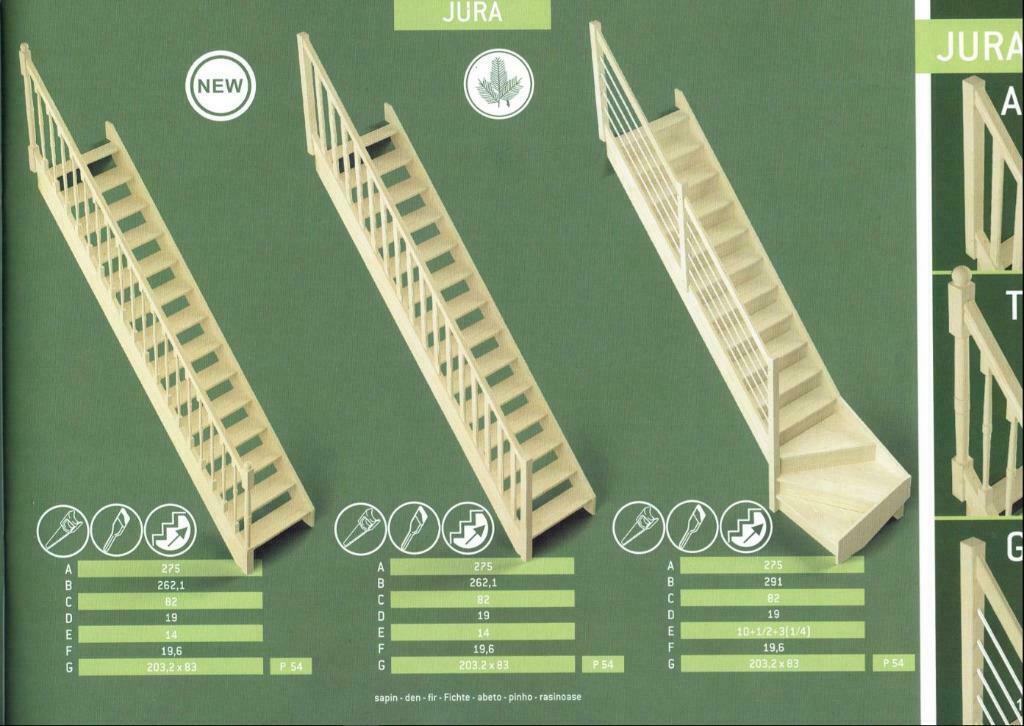 JURA vuren trap,  hoogte 275 cm, breedte 82 cm.