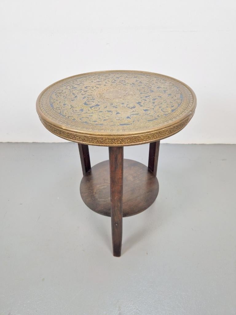 Amsterdamse School Bijzettafel Gegraveerd Messing Hout ´30, 45 tot 60 cm, Minder dan 55 cm, N, Art deco