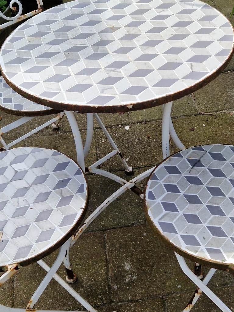 Brocant mozaiek bistro setje voor decoratie (3 stoelen), Ophalen, Overige materialen, Gebruikt, Bijzettafel