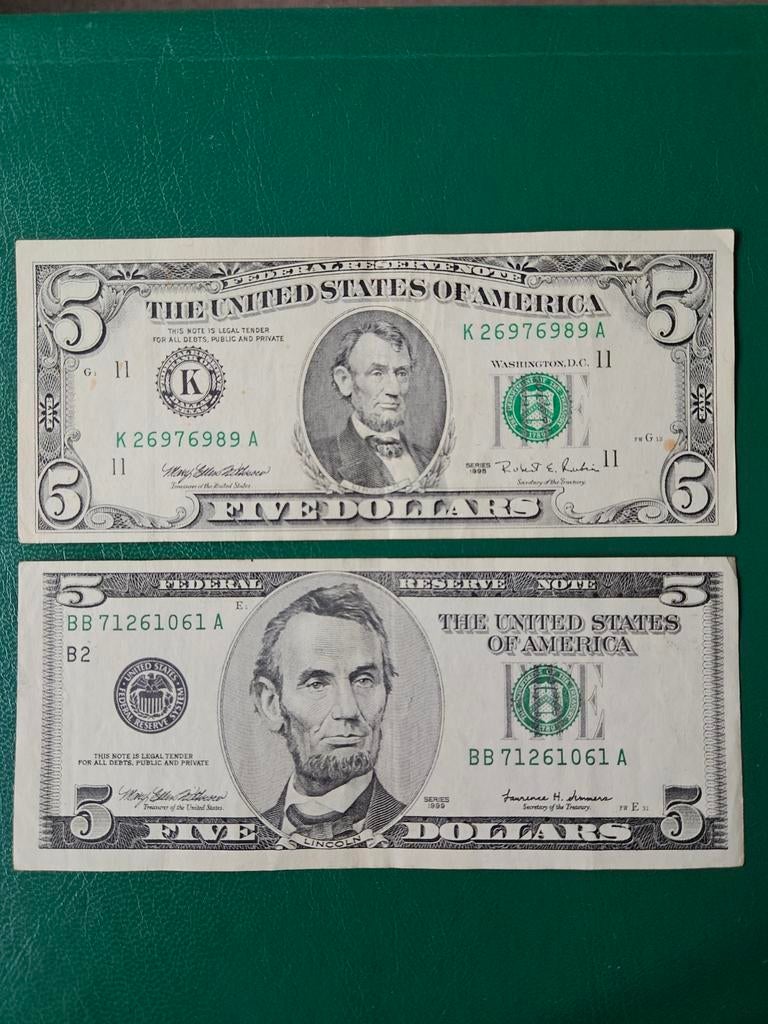 2x 5 dollars USA set, Ophalen of Verzenden, Noord-Amerika, Setje