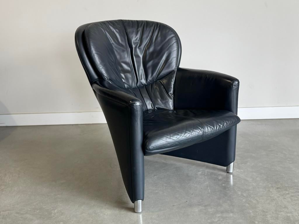 Leolux Volare Fautaul - Donkerblauw Leder, Huis en Inrichting, Fauteuils, Leolux, Leolux, Ophalen of Verzenden, Zo goed als nieuw
