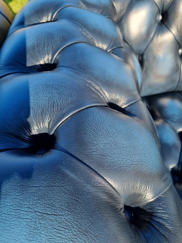 Engelse Chesterfield bank blauw gevlamd + GRATIS BEZORGING, Huis en Inrichting, Chesterfield, Nieuw, Leer, Ophalen of Verzenden