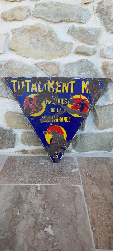 Antiek Frans reclamebord Totaliment de la Mediterranee €89, Antiek en Kunst, Antiek | Emaille, Ophalen of Verzenden