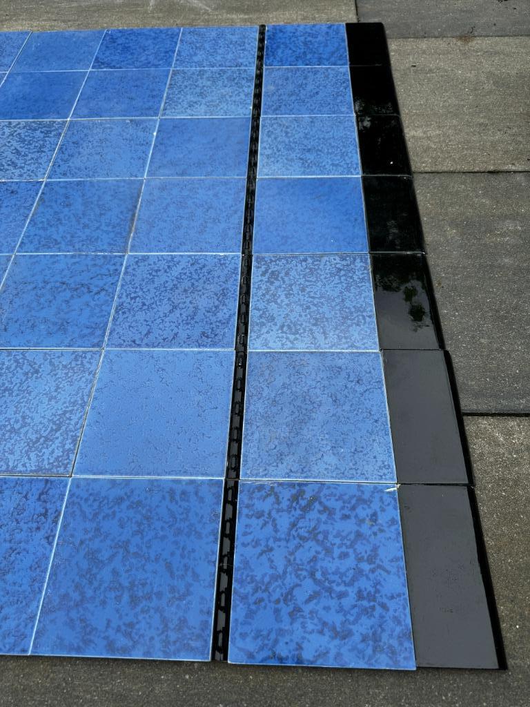 1930 Blauw gevlamde wandtegels, Doe-het-zelf en Verbouw, Tegels, Gebruikt, Minder dan 20 cm, Minder dan 5 m², Wandtegels