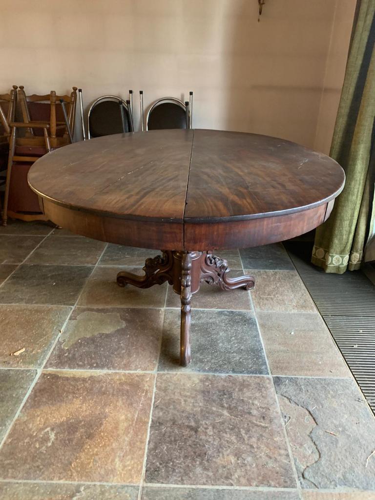 Antieke houten tafel (wortelnoten hout), Ophalen, 50 tot 100 cm, Zo goed als nieuw, Minder dan 50 cm