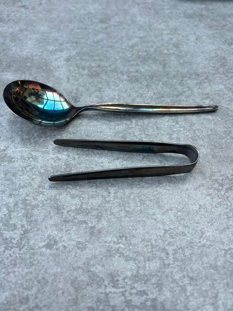 Zilveren Lepel & Suikerklontjes Grijper Set, Antiek en Kunst, Ophalen of Verzenden