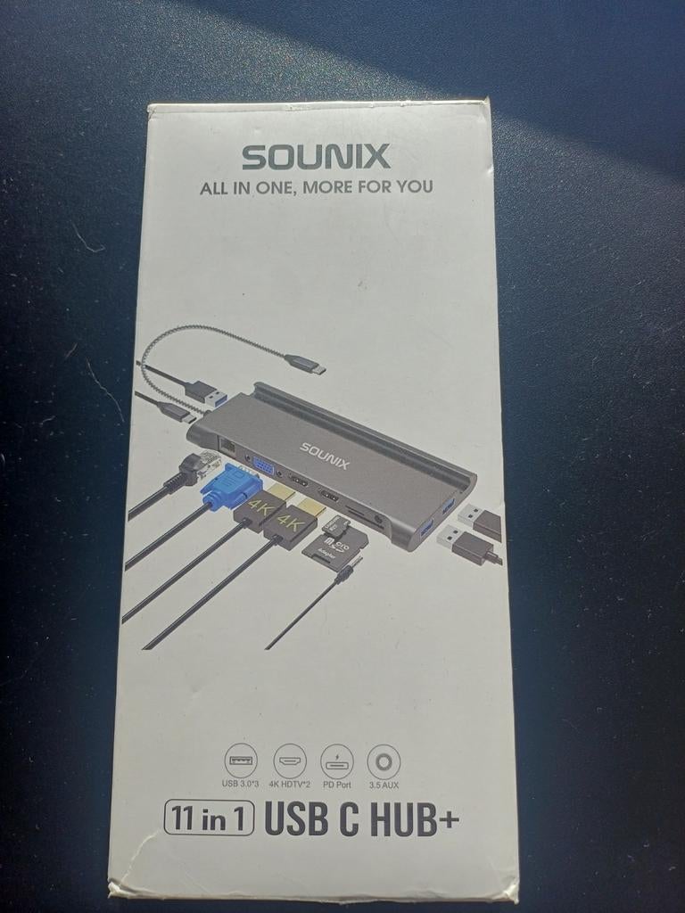 Sounix 11-in-1 USB-C Hub, Computers en Software, Dockingstations, Nieuw, USB-hub, Harde schijf, Laptop, Tablet, Telefoon, Ophalen of Verzenden