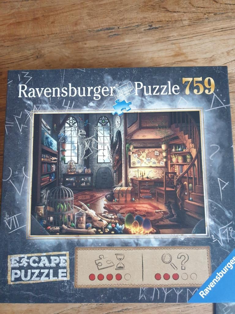 ravensburger escapepuzzel drakenlaboratorium, Ophalen of Verzenden, 500 t/m 1500 stukjes, Gebruikt, Legpuzzel