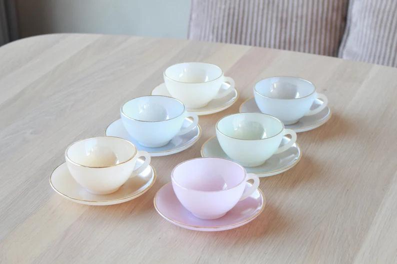 Vintage Arcopal Harlequin Kopjes en Schotels, Gebruikt, Verzenden, Glas, Overige stijlen