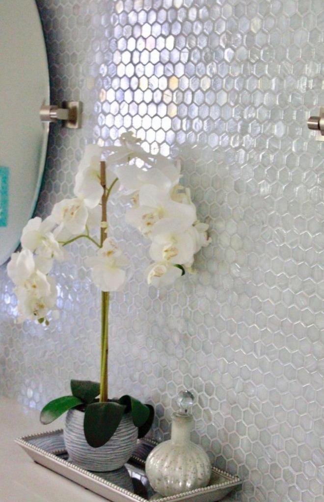 Mozaiek Hexagon Oyster Shell Pearl White 23mm, Nieuw, Minder dan 20 cm, Minder dan 5 m², Wandtegels