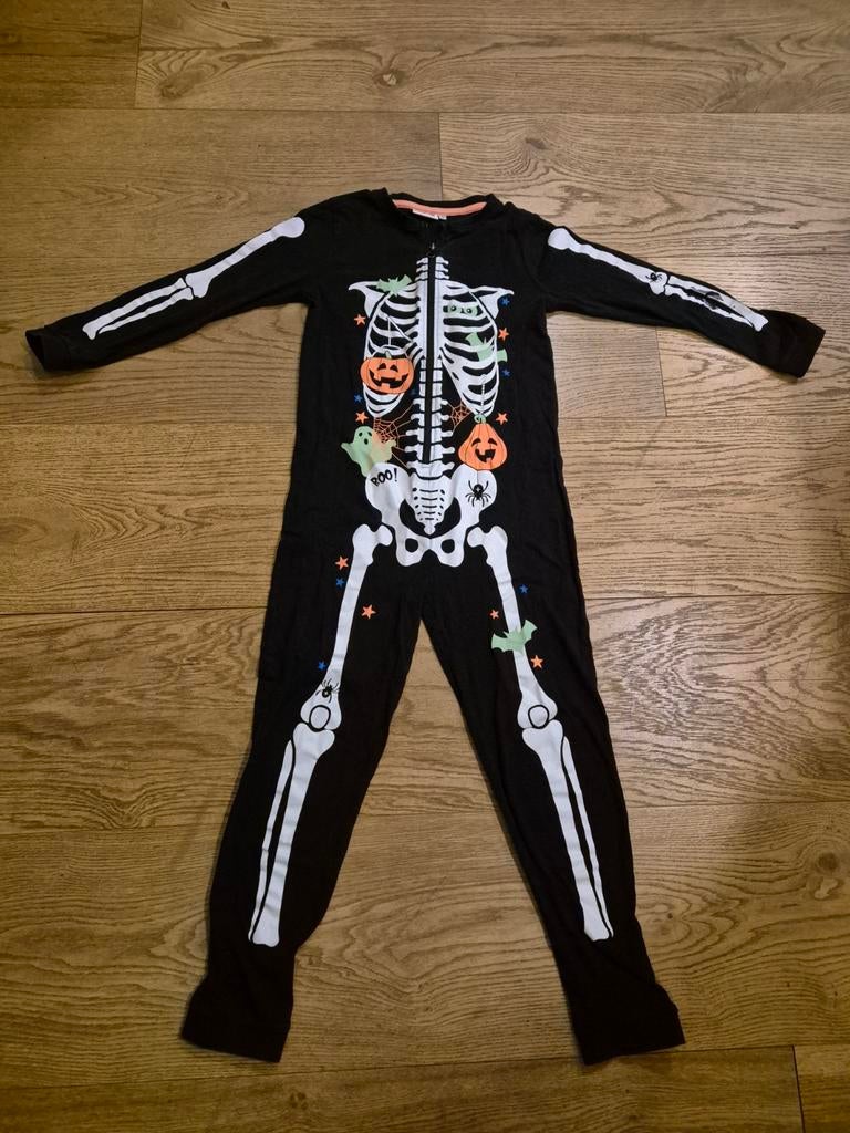 Skelet onesie 128 Glow in the dark, Kinderen en Baby's, Carnavalskleding en Verkleedspullen, Ophalen of Verzenden, Gebruikt, 122 t/m 128