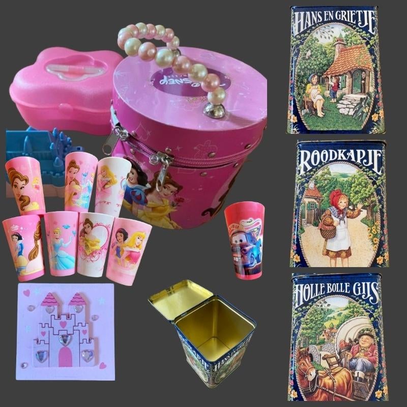Sprookjes blik, beker, doosje, Disney prinses Cars Efteling, Ophalen of Verzenden, Zo goed als nieuw, Overige