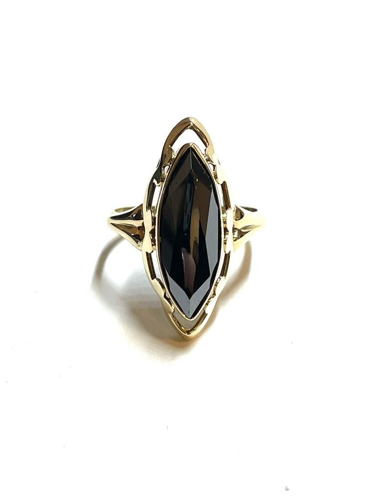 14k gouden ring met een hematiet, 18 tot 19, -, -, Ophalen of Verzenden