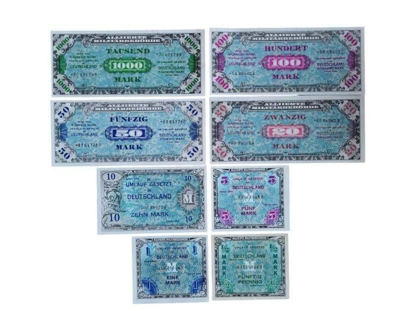 Duitsland set 1/2 Mark t/m 1000 Mark 1944 Wo2 (8 stuks), Ophalen of Verzenden, Duitsland, Setje