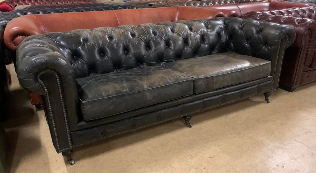 Prachtige Chesterfield Bank 3 Zits Zwart., Gebruikt, Chesterfield, Driepersoons, Ophalen of Verzenden