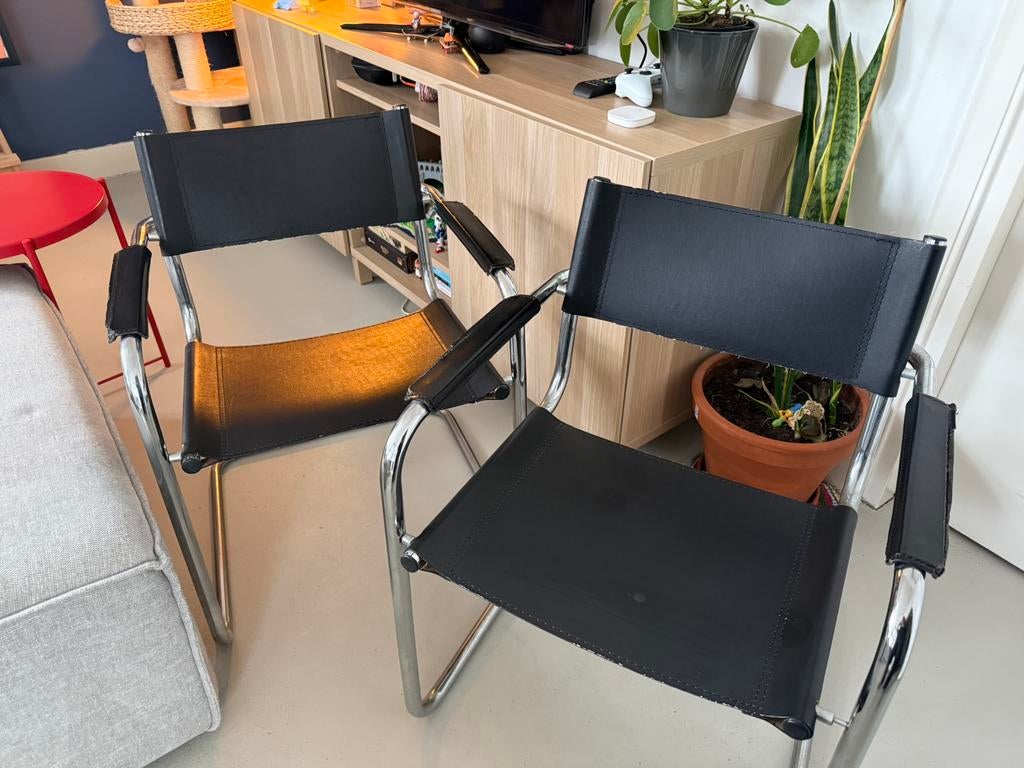 2x cantilever stoelen (leer) – Bauhaus stijl made in Italy, Ophalen, Gebruikt, Zwart, Leer