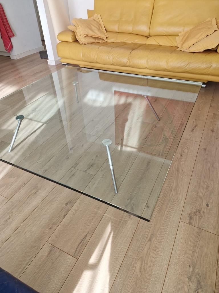Glazen vierkante design salontafel 150cm bij 150cm, Huis en Inrichting, Tafels | Salontafels, Vierkant, Ophalen of Verzenden, Minder dan 50 cm