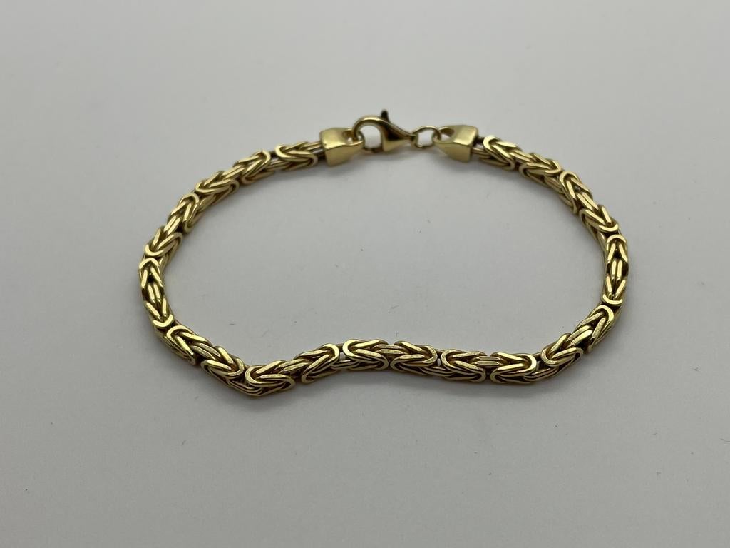 C456 Prachtige zilveren armband koningsschakel goudkleur, Ophalen of Verzenden, X, Goud, Zilver
