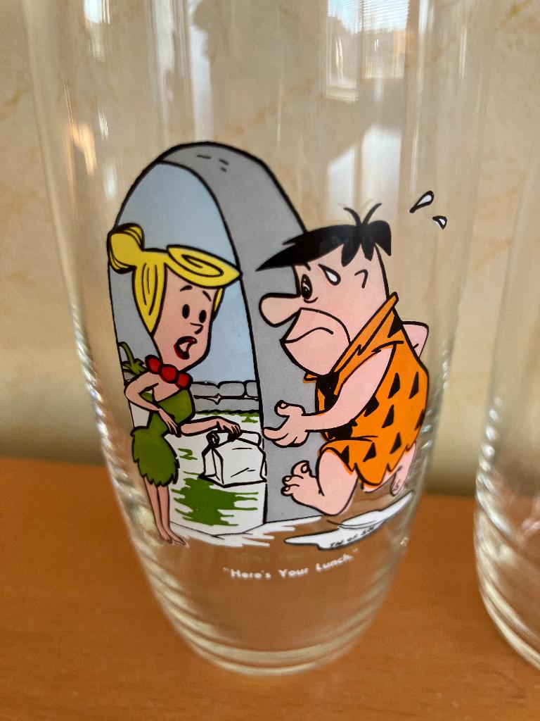 4x Flintstone glazen, Ophalen, Zo goed als nieuw, Frisdrankglas