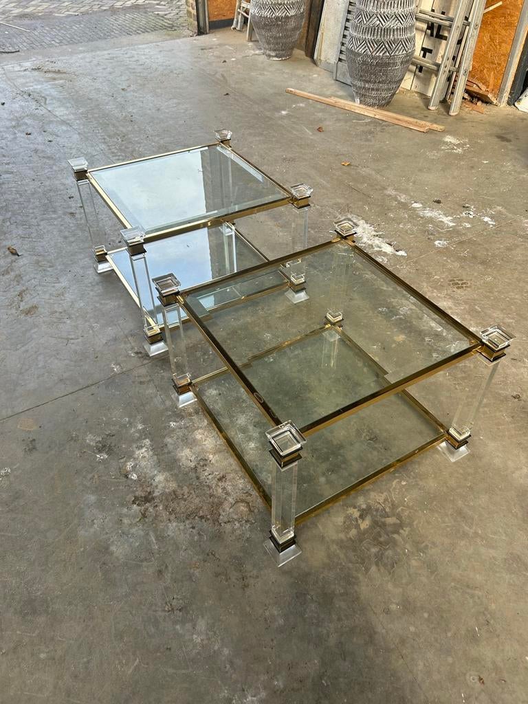 Glazen bijzettafel set, Huis en Inrichting, Ophalen, Vierkant, Minder dan 50 cm, Glas