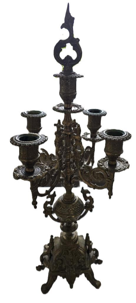 Set van 2 barokke kandelaars met 4 armen in messing/brons, Antiek en Kunst, Ophalen, Koper of Brons
