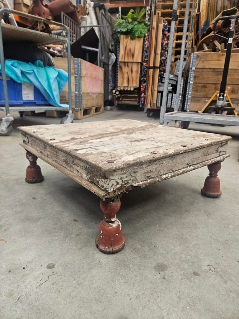 Vintage Indiase Bajot Tafel, Gebruikt, Minder dan 50 cm, Rechthoekig, 50 tot 100 cm