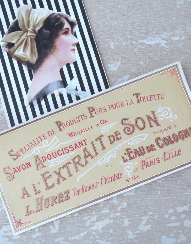 Antiek Frans zeepdoos etiket “Savon Adoucissant” Paris-Lille, Ophalen of Verzenden