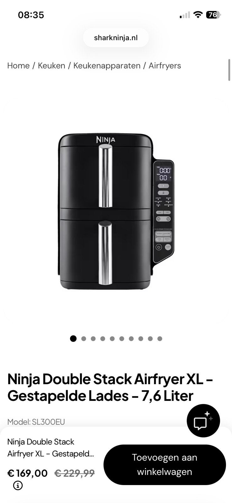 Ninja airfryer, Witgoed en Apparatuur, Ophalen, Zo goed als nieuw, Airfryer