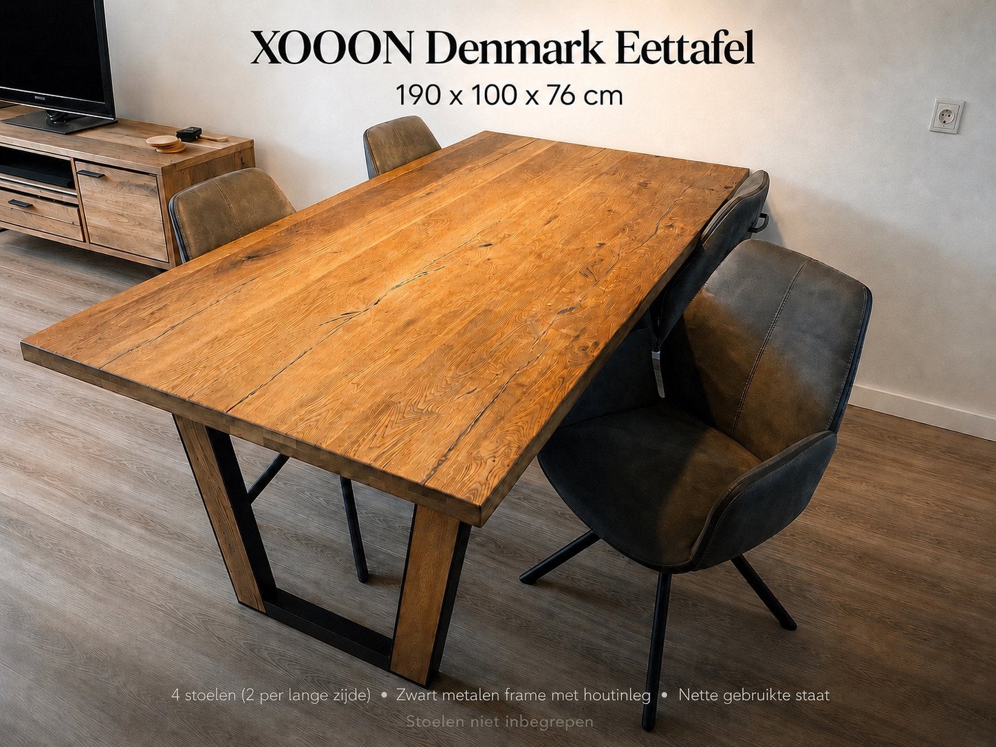 XOOON Denmark eettafel 190x100 cm | Eikenfineer & staal, Gebruikt, 100 tot 150 cm, Eikenhout, Ophalen of Verzenden
