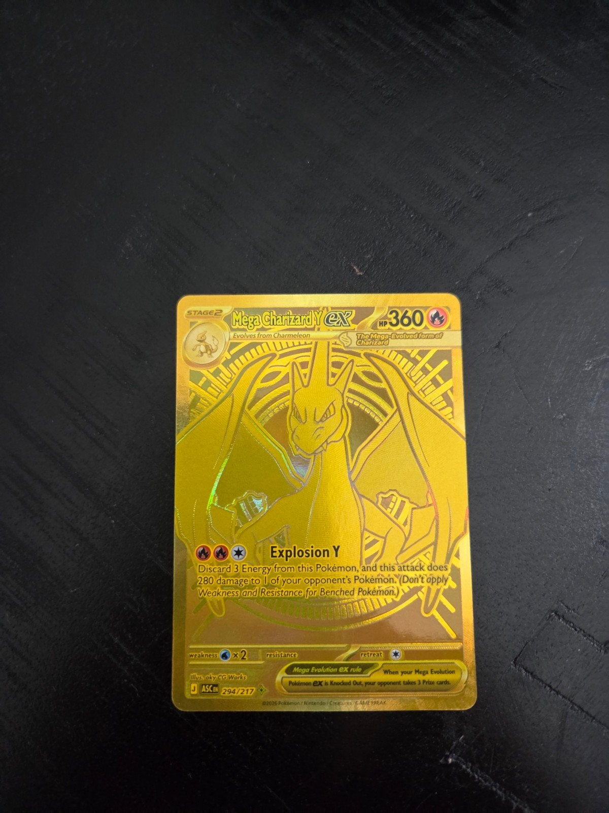 Mega Charizard Y EX Gouden Pokemon Kaart ASC 294/217, Ophalen, Zo goed als nieuw, Losse kaart, Foil