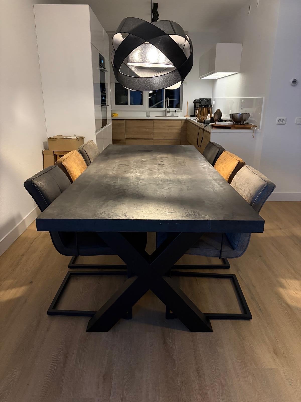 Eettafel met 6 stoelen - 240x100 cm, Ophalen, Gebruikt, 200 cm of meer, 50 tot 100 cm