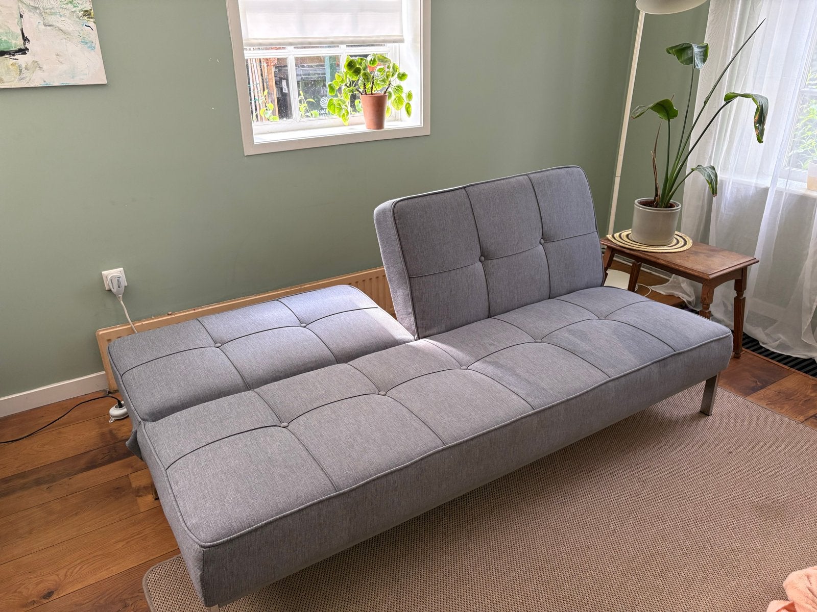 Grijze slaapbank / futonbank, Huis en Inrichting, Ophalen, Gebruikt, Eenpersoons, 120 cm