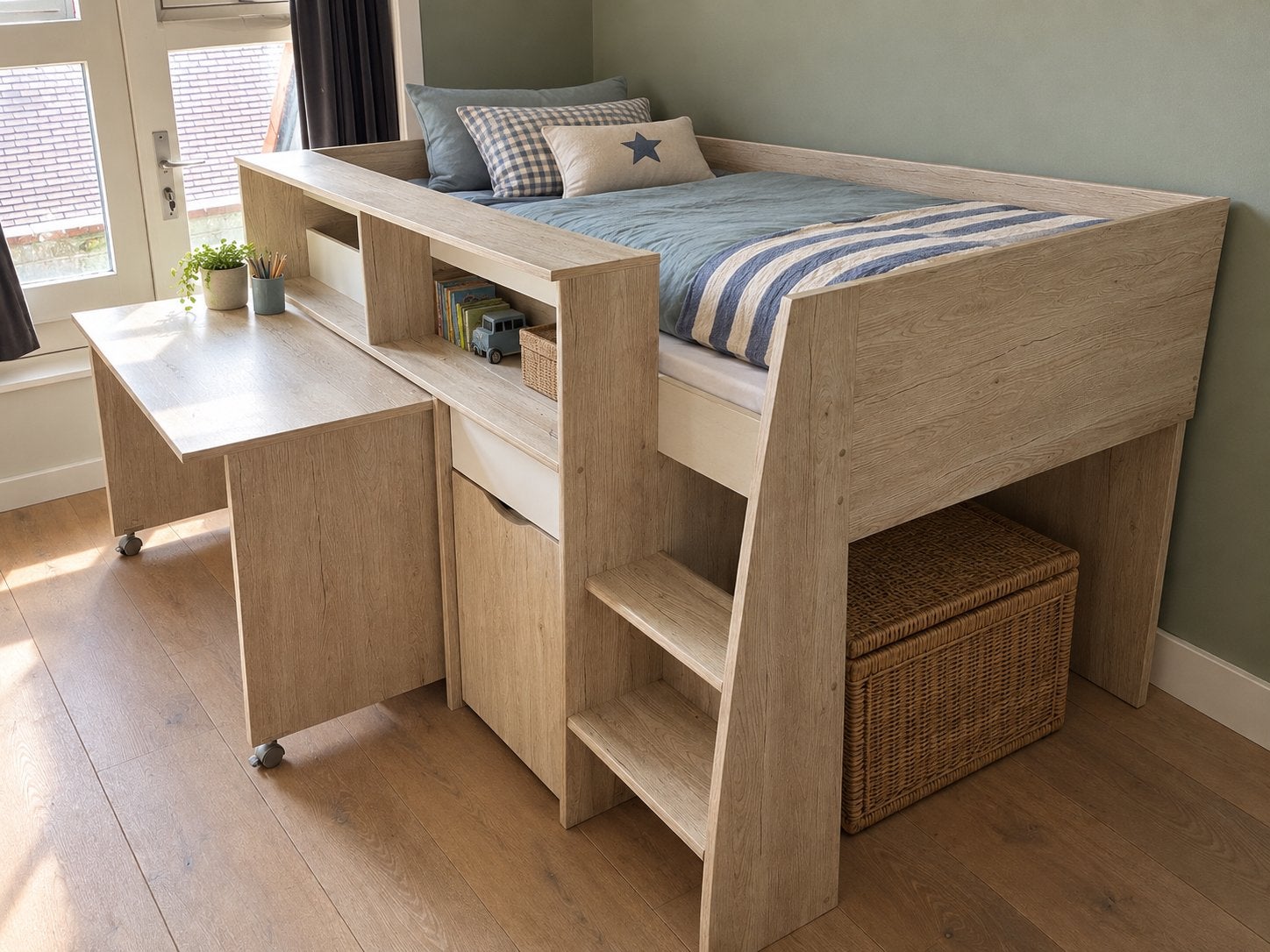 Alsapan Halfhoogslaper Fast - Eiken/Wit/Antraciet, Ophalen, Gebruikt, Eenpersoons, Minder dan 160 cm