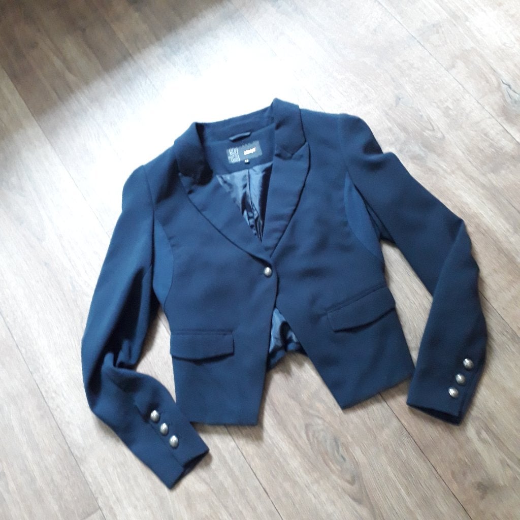donker blauw blazer jasje mt. L, Blauw, Maat 42/44 (L), Ophalen of Verzenden, Zo goed als nieuw