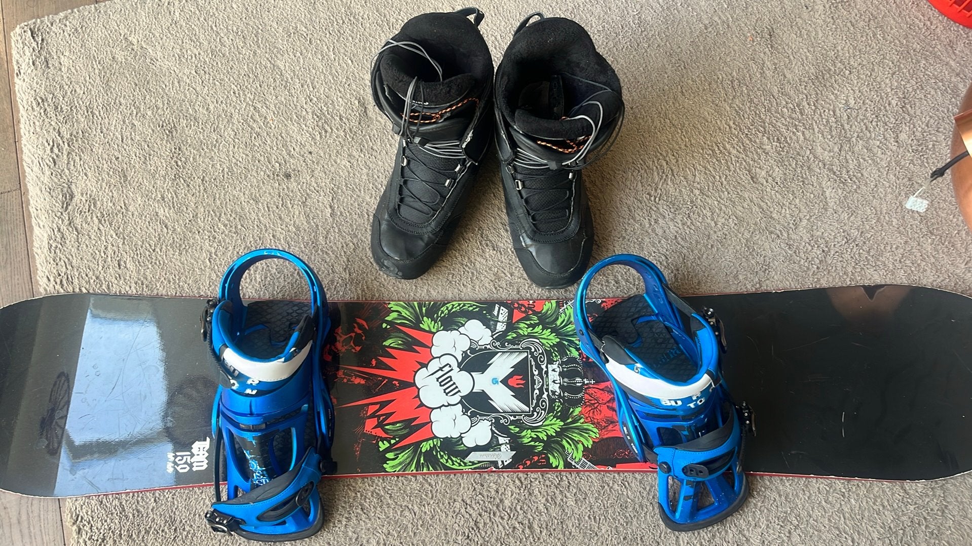 Snowboard set:Flow 150+Burton binding+Nitro boots EU 45+bag, 140 tot 160 cm, Gebruikt, Overige typen, Ophalen