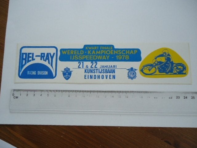 sticker oud 1978 Speedway motorrace IJS Eindhoven WK retro, Verzamelen, Stickers, Verzenden, Zo goed als nieuw, Bedrijf of Vereniging