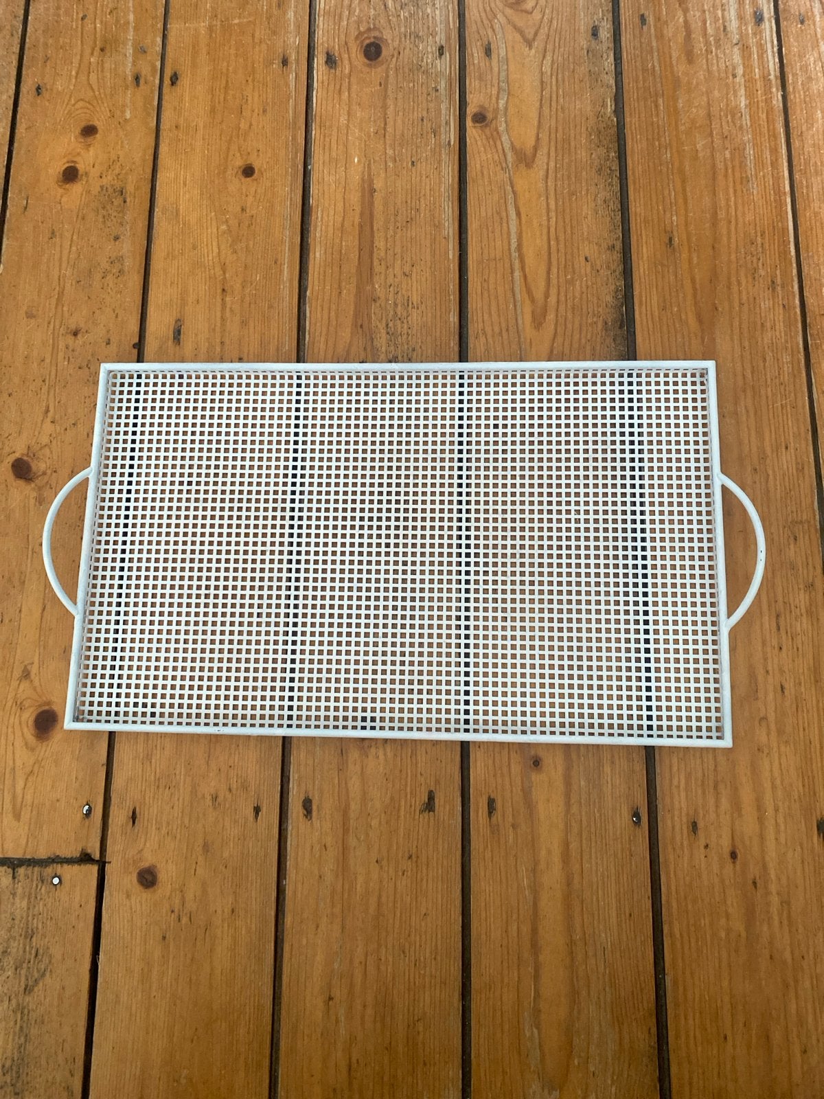 Retro Wit metalen dienblad met geperforeerd patroon, Ophalen of Verzenden